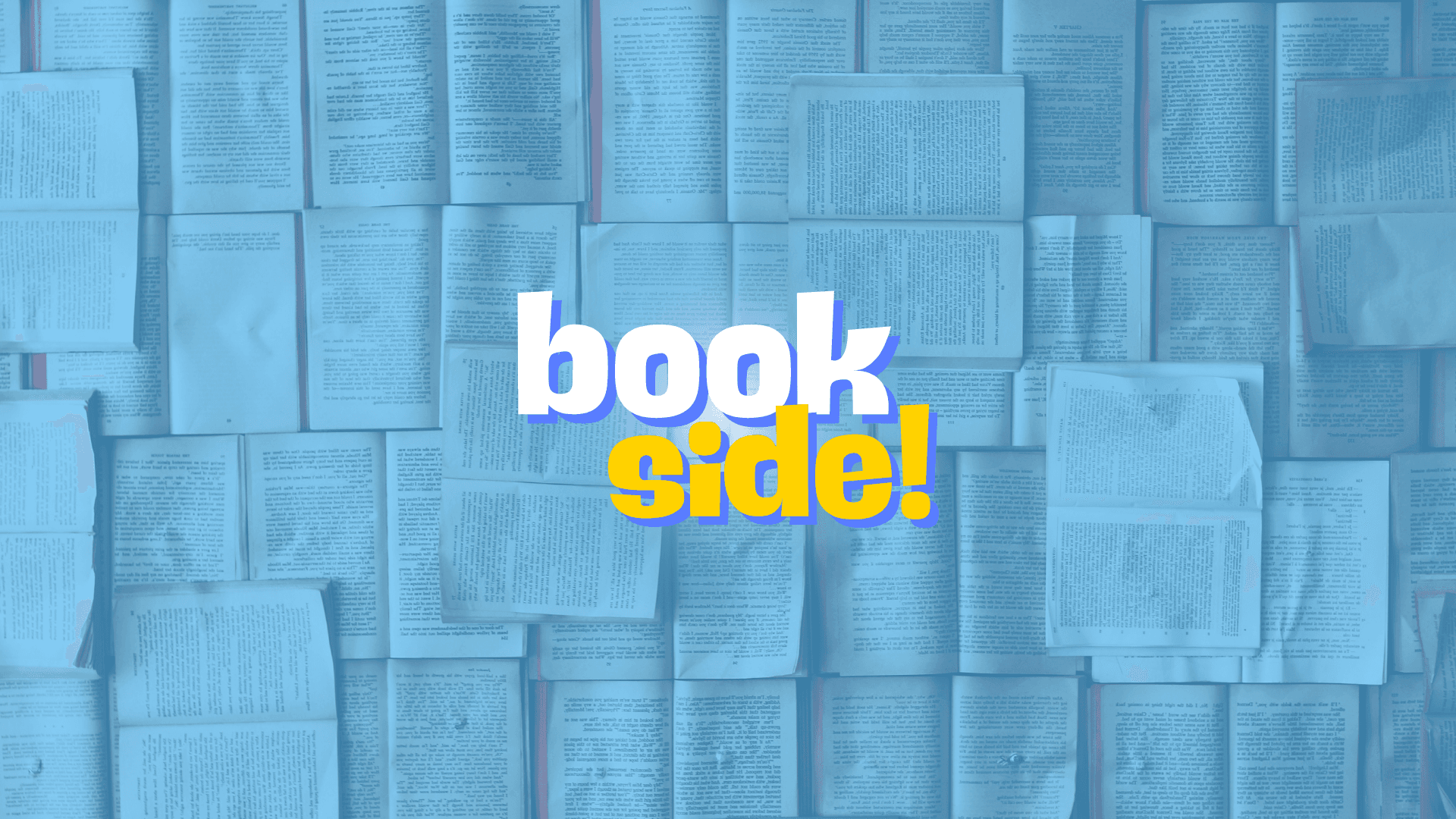 Bookside hero visual with stacked books